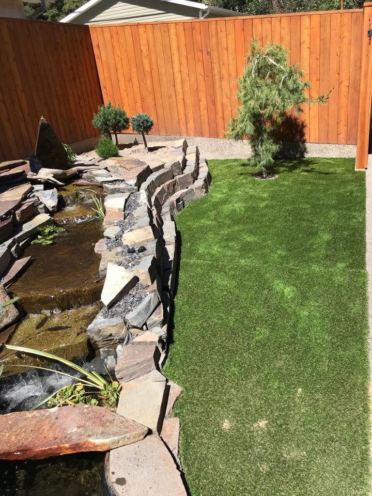 Backyard waterfall and pond